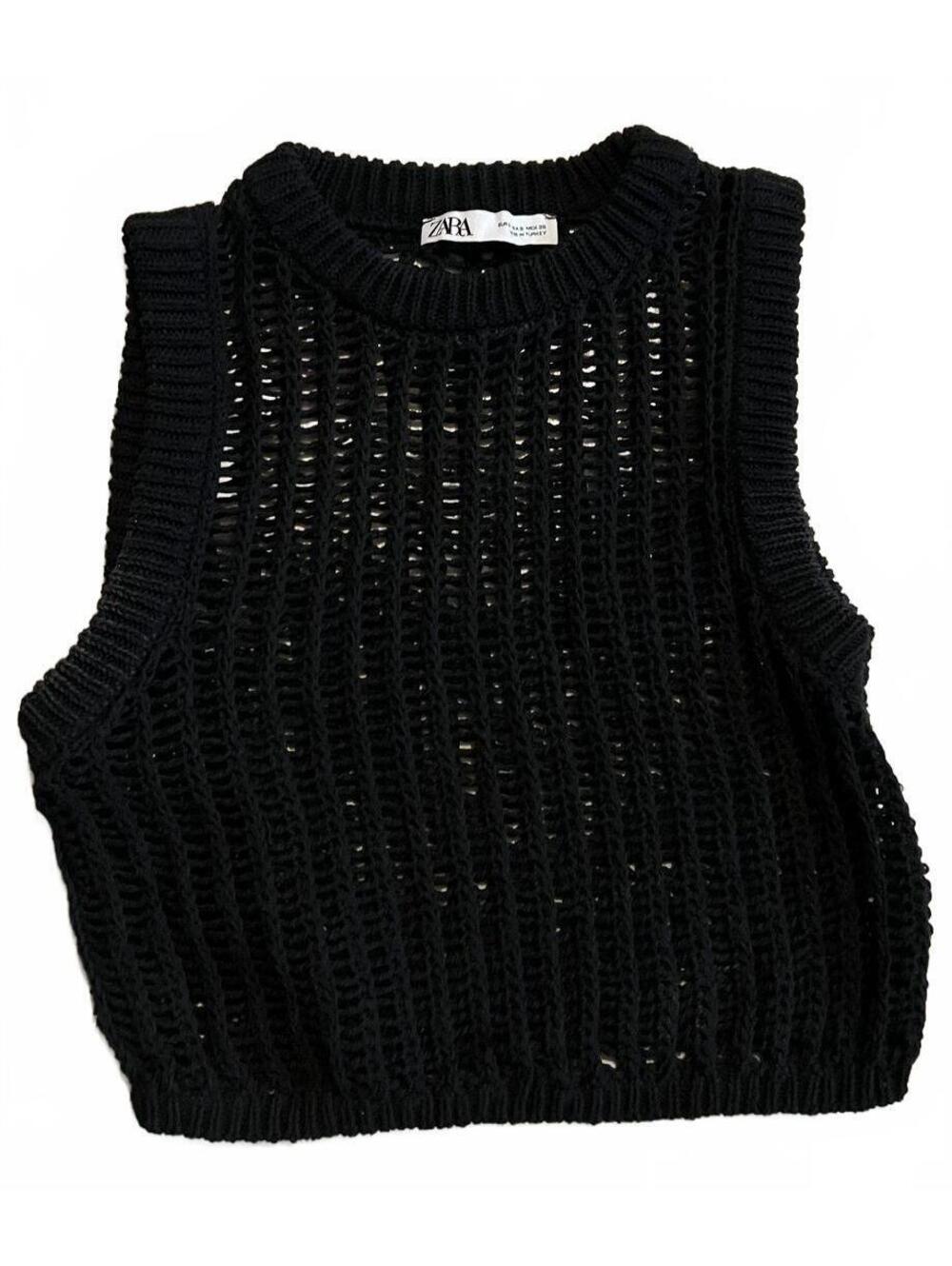 Zara Black Crocheted Sleeveless Crop Top Size XS